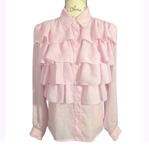 Claudia Richard Pink Romantic Ruffle Vintage Blouse